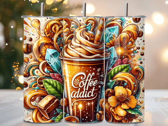 Abstract Caramel Coffee Addict Tumbler W: A Polished Graphic Design Asset for Content Creators