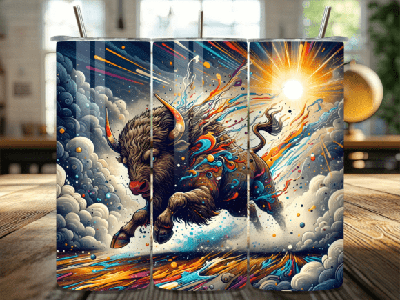 Abstract Charging Bison Tumbler Wrap: A Bold Graphic Design Asset for Content Creators