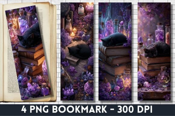 Black Cat Witchy Potion Bookmark Design for Crafts & Branding