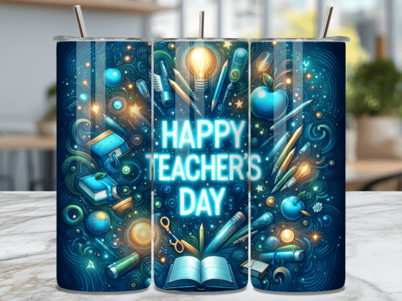 Blue Happy Teacher Day Tumbler Wrap PNG: A Versatile Graphic Design Asset for Creative Marketers