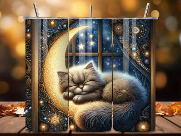 Celestial Dreamy Night Cat Tumbler Wrap for Local Business Branding