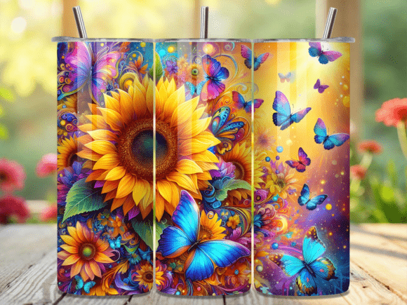 Colorful Sunflower Butterfly Tumbler Wraps: A Vibrant Graphic for Crafters
