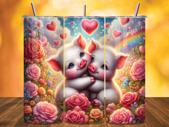 Couple Pigs Hearts Valentine Tumbler Wraps for Memorable Branding