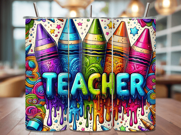 Dripping Crayon Teacher Tumbler Wrap: A Playful Graphic Design Asset for Content Creators