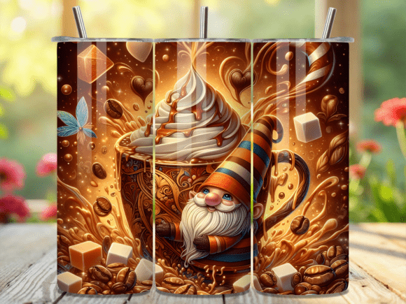 Funny Gnome Coffee Latte Tumbler Wrap: A Playful Graphic Design Asset for Creative Marketers