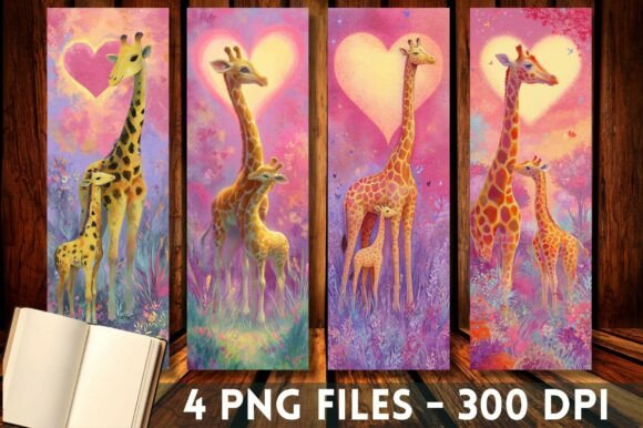 Giraffe Mother Baby Pink Heart Bookmark for Crafts Projects