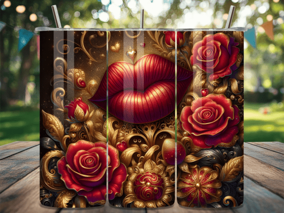 Gold Red Royal Rose Lips Tumbler Wrap: A Bold Design Asset for Branding and Merch