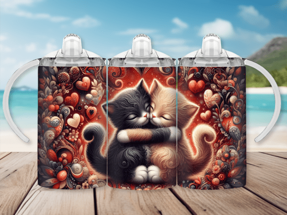 Hugging Cats Sippy Cup Kids Tumbler: A Playful Graphic Design Asset for Content Creators