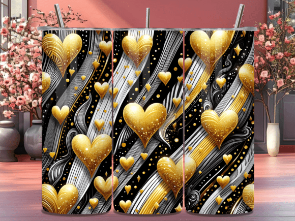 Luxury Gold and Black Heart Tumbler Wrap: A Polished Graphic Design Asset for Content Creators