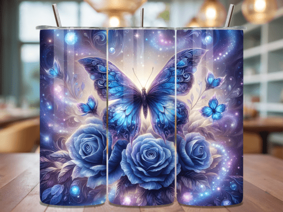 Magic Blue Butterfly Rose Tumbler Wrap: A Stylish Design Asset for Content Creators