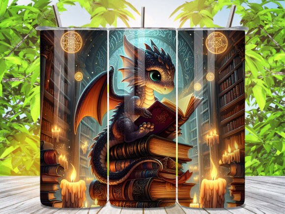Magic Library Book Dragon Tumbler Wrap: A Design Asset That Sparks Imagination