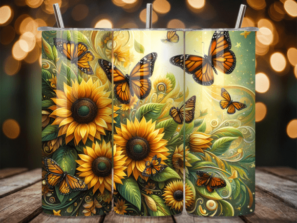 Monarch Butterfly Sunflower Tumbler Wrap for Vibrant Branding