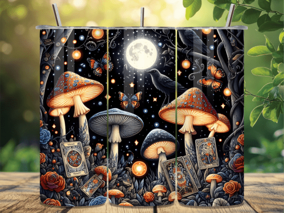 Moonlight Mushroom Tarot Tumbler Wrap for Small Business Branding