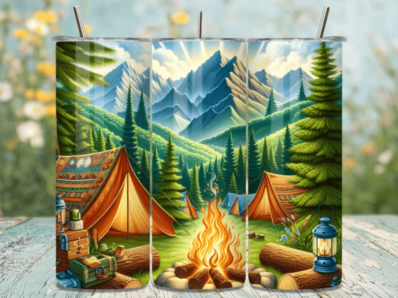 Mountain Lake Campfire Tumbler Wrap PNG: A Versatile Graphic Design Asset for Branding
