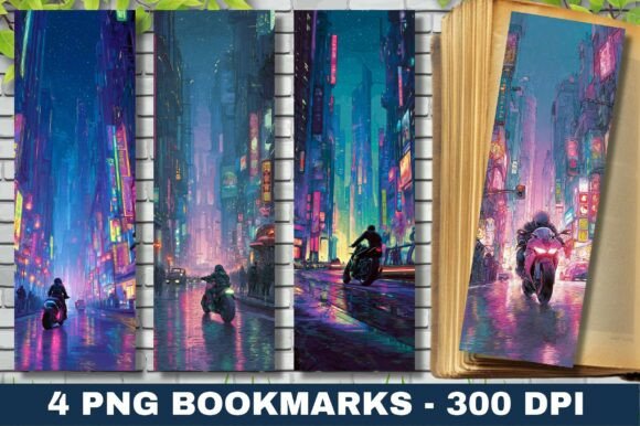 Neon City Night Street Rider Bookmark for Crafts