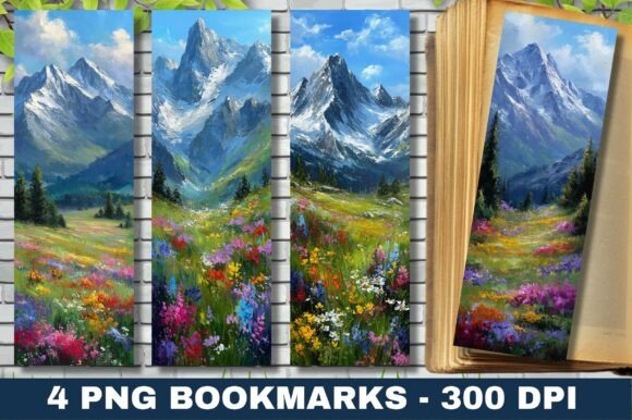 Oil Paint Mountain Flower Field Bookmark for Crafts and Branding