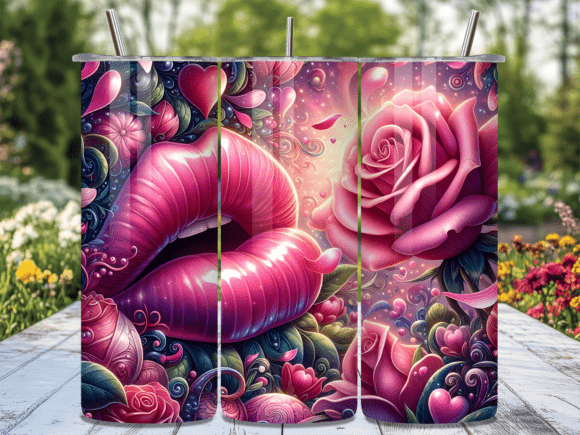 Pink Lips and Roses Tumbler Wrap for Branding & Marketing