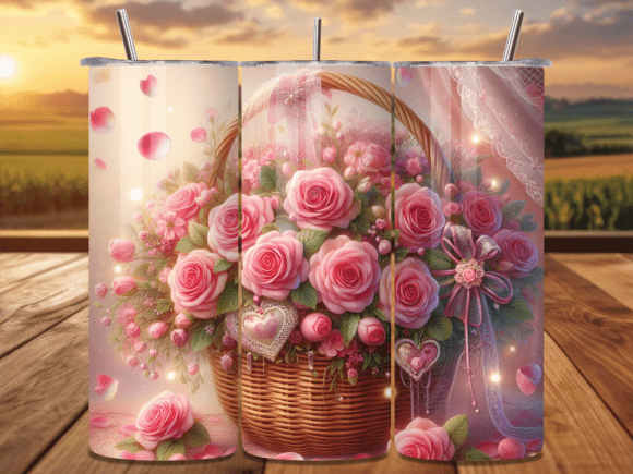 Pink Rose Basket Valentine Tumbler Wrap: A Polished Design Asset for Content Creators