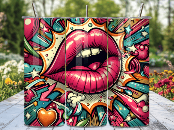 Pop Art Lips Valentine Pink Tumbler Wrap for Bold Editorial Use