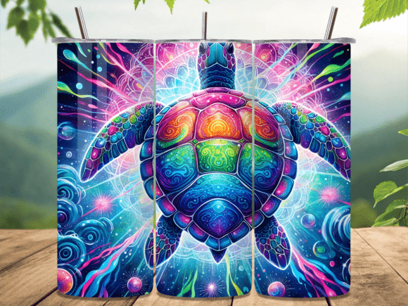Psychedelic Neon Sea Turtle Tumbler Wrap: A Bold Creative Design Asset