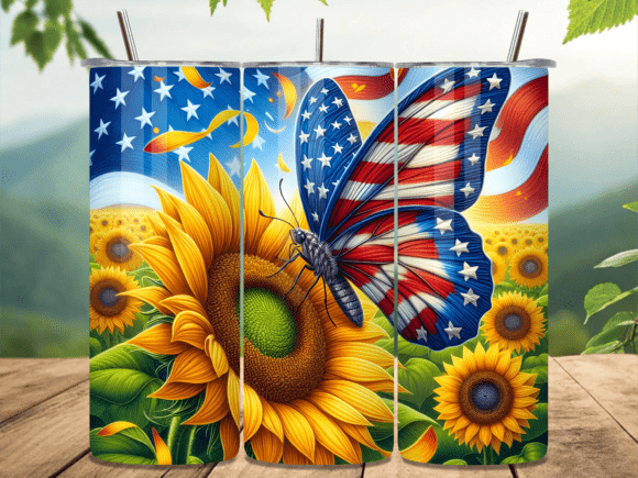 Sunflower American Butterfly Tumbler Wrap for Real Crafting Projects