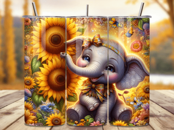 Sunflower Elephant Floral Tumbler Wrap: A Vibrant Graphic Design Asset