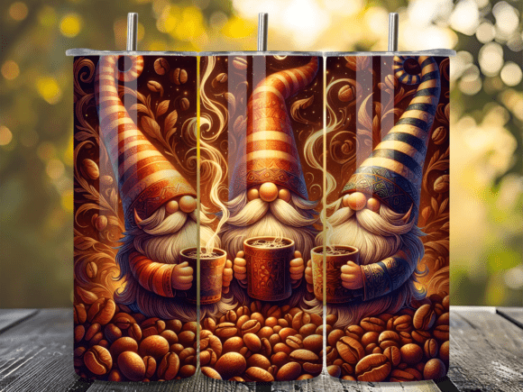 Three Coffee Gnomes Art Tumbler Wrap PNG: A Versatile Design Asset for Creative Campaigns