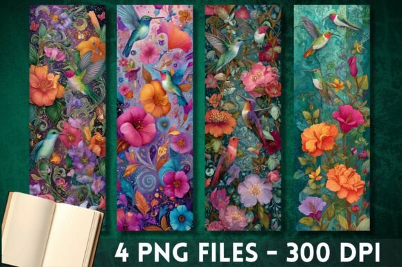 Tropical Hummingbird Floral Art Bookmark for Print Templates