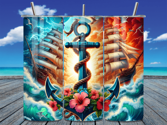 Tropical Ship Anchor Tumbler Wrap Design for Authentic Branding
