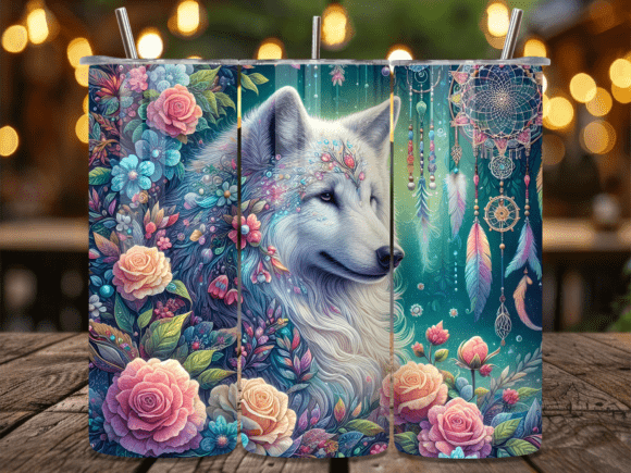 White Wolf Dreamcatcher Floral Tumbler: A Versatile Design Asset for Local Branding