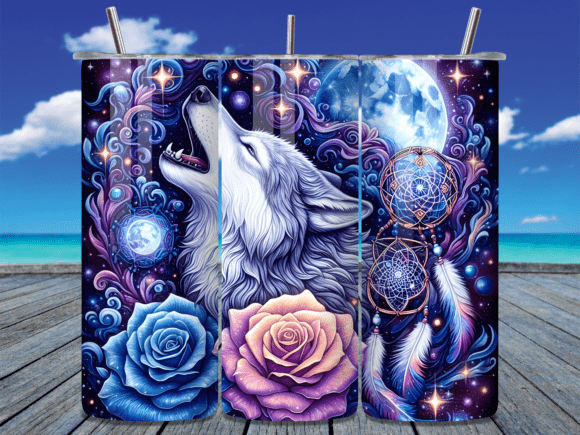 White Wolf Moon Rose Tumbler Wrap Design: A Versatile Graphic for Modern Branding